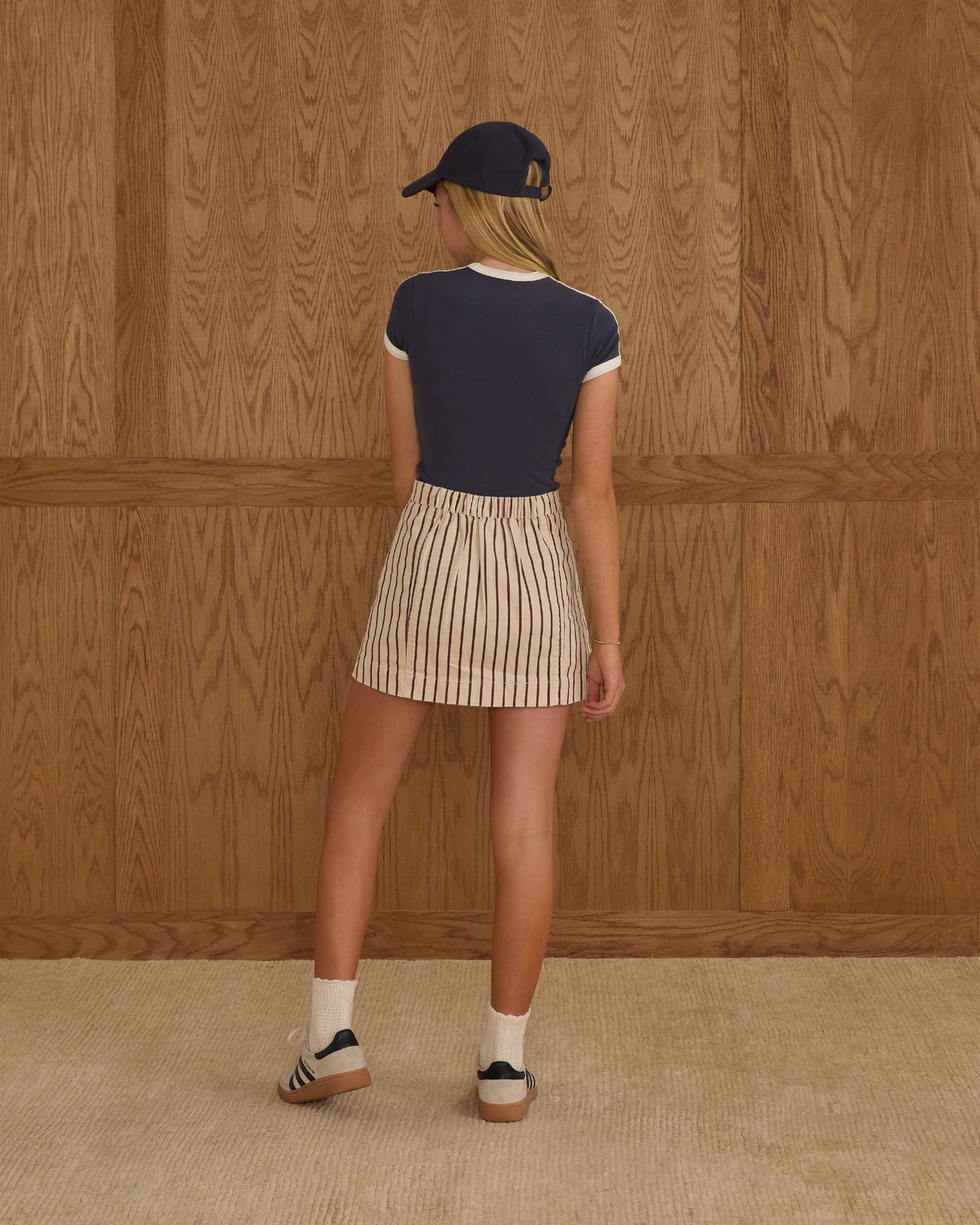 Rylee + Cru Denver Mini Skirt Burgundy Pinstripe