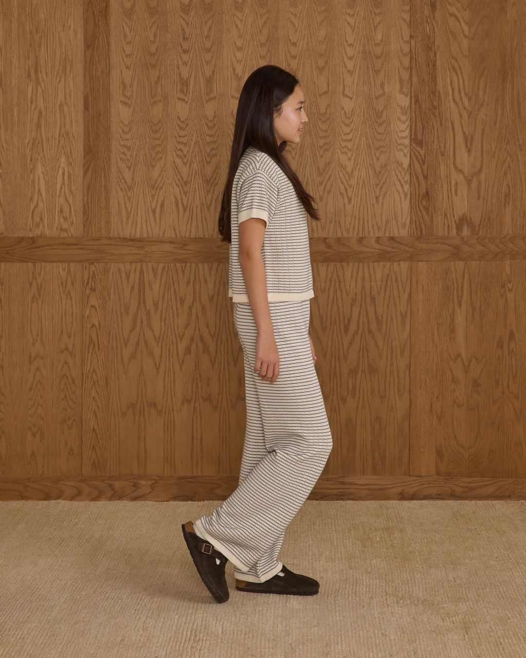 Rylee + Cru Teen's Boxy Crop Knit Tee Dusty Blue Stripe