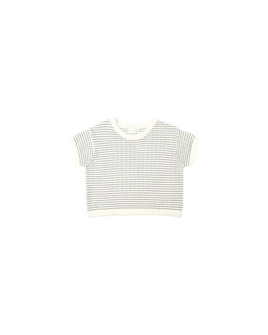 Rylee + Cru Boxy Crop Knit Tee Dusty Blue Stripe