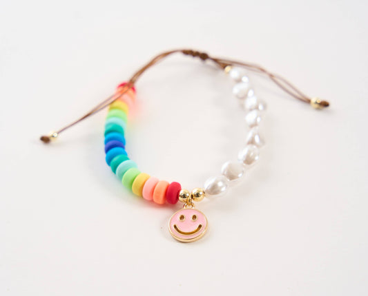 Malibu Sugar - Pearl & Rainbow Beaded Happy Face Bracelet