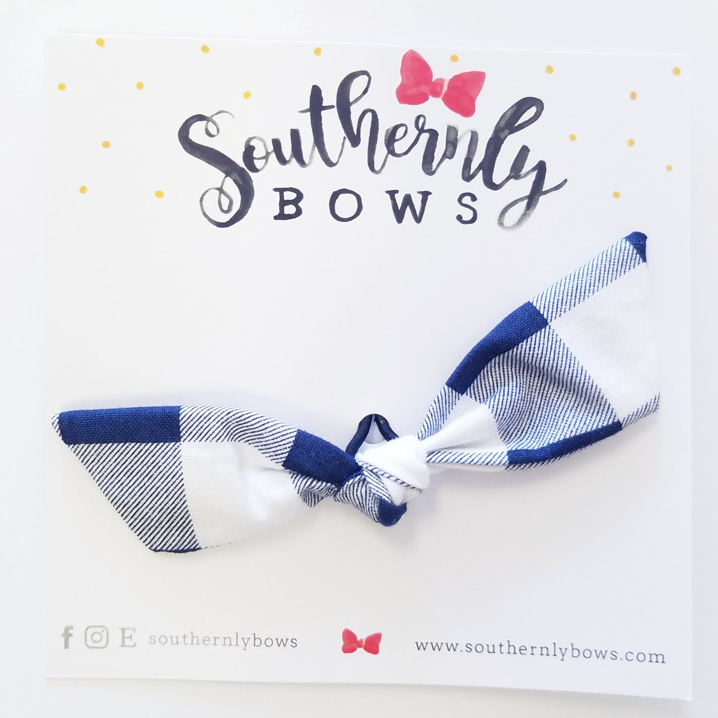 Knotted Bow Hair Tie- Blue check
