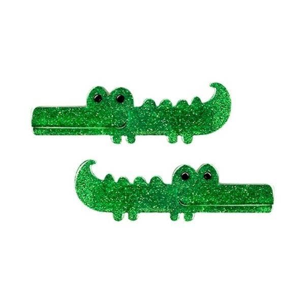 Lilies & Roses Green Glitter Alligator Clips