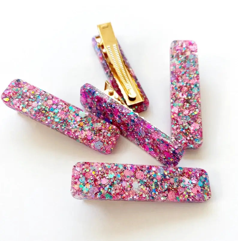 Shared Joy Bows - Pink and Gold Glitter Hair Clips