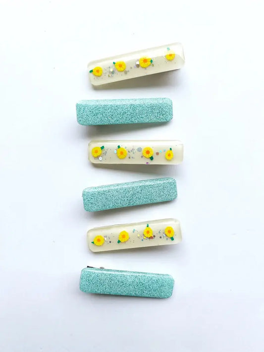 Shared Joy Bows - Summer Glitter Hair Clip: Yellow Floral Clip