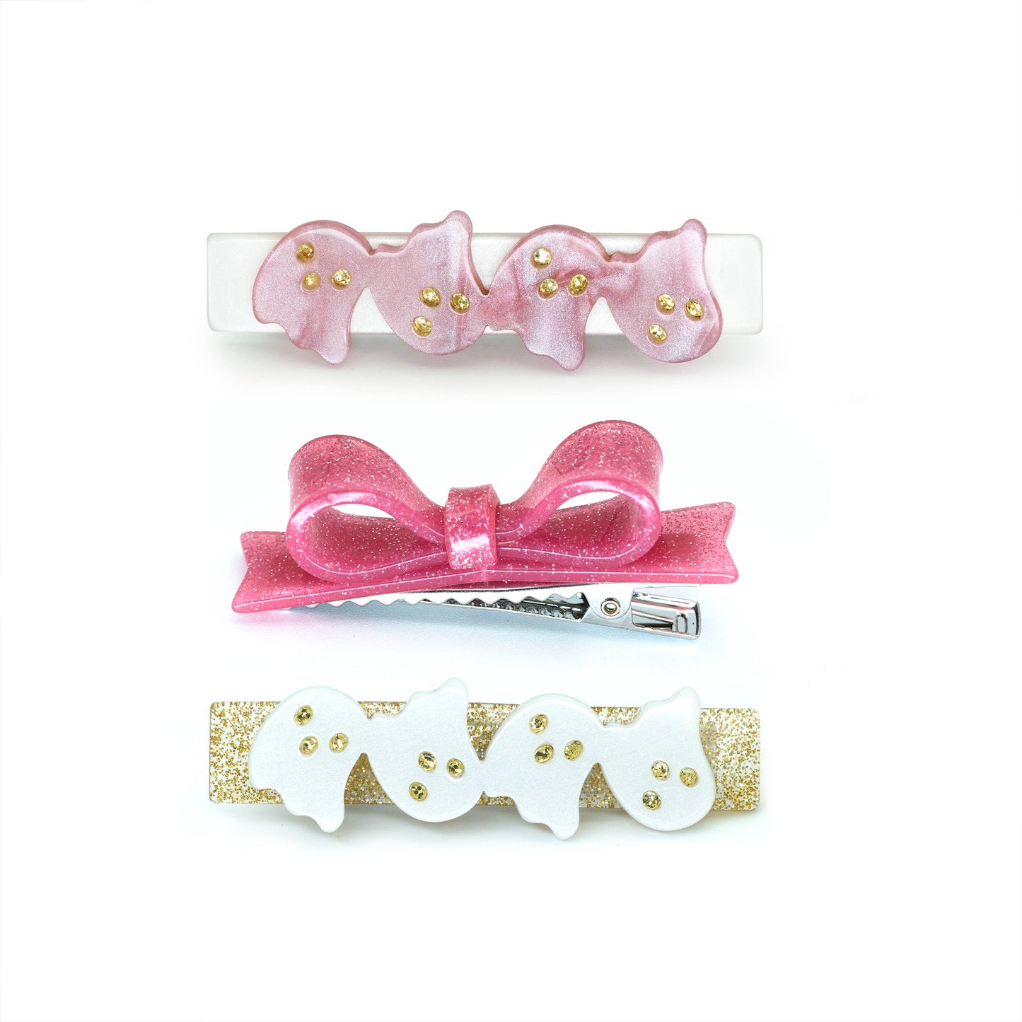 Lilies & Roses NY- Ghosts Satin White Pink & Bowtie Alligator Clips