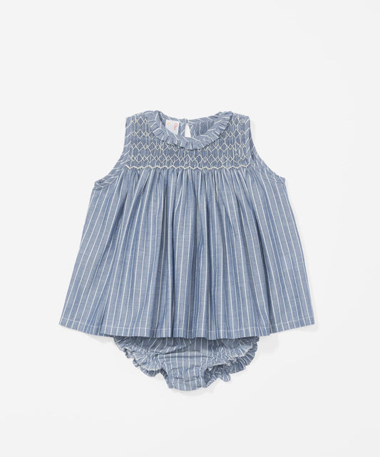 Oso & Me Nora Baby Dress - Chambray Stripe