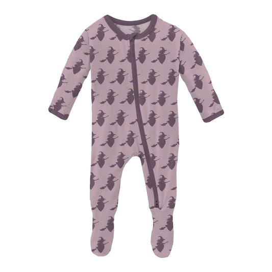 Print Footie with 2 Way Zipper in Sweet Pea Witch