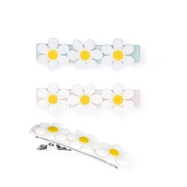 Lilies & Roses NY - Daisies White Satin Pastel Color Hair Clips (Set of 3)
