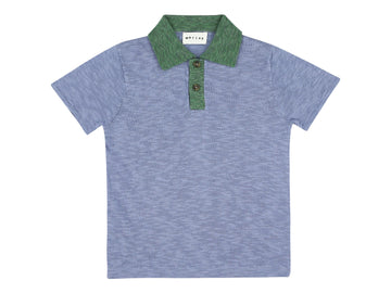 Morley Sean Knitted Shortsleeved Boys Polo with Green Collar