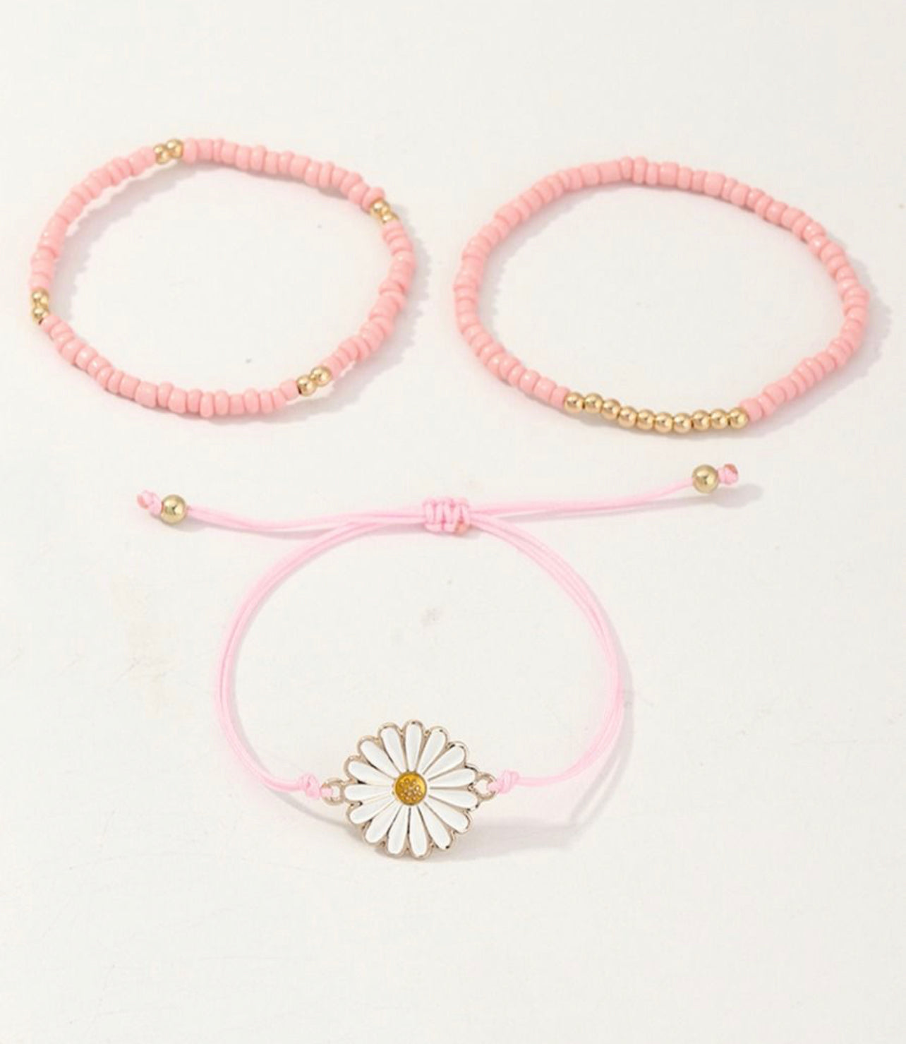 3-Pack of Pink Daisy Beaded Bracelets