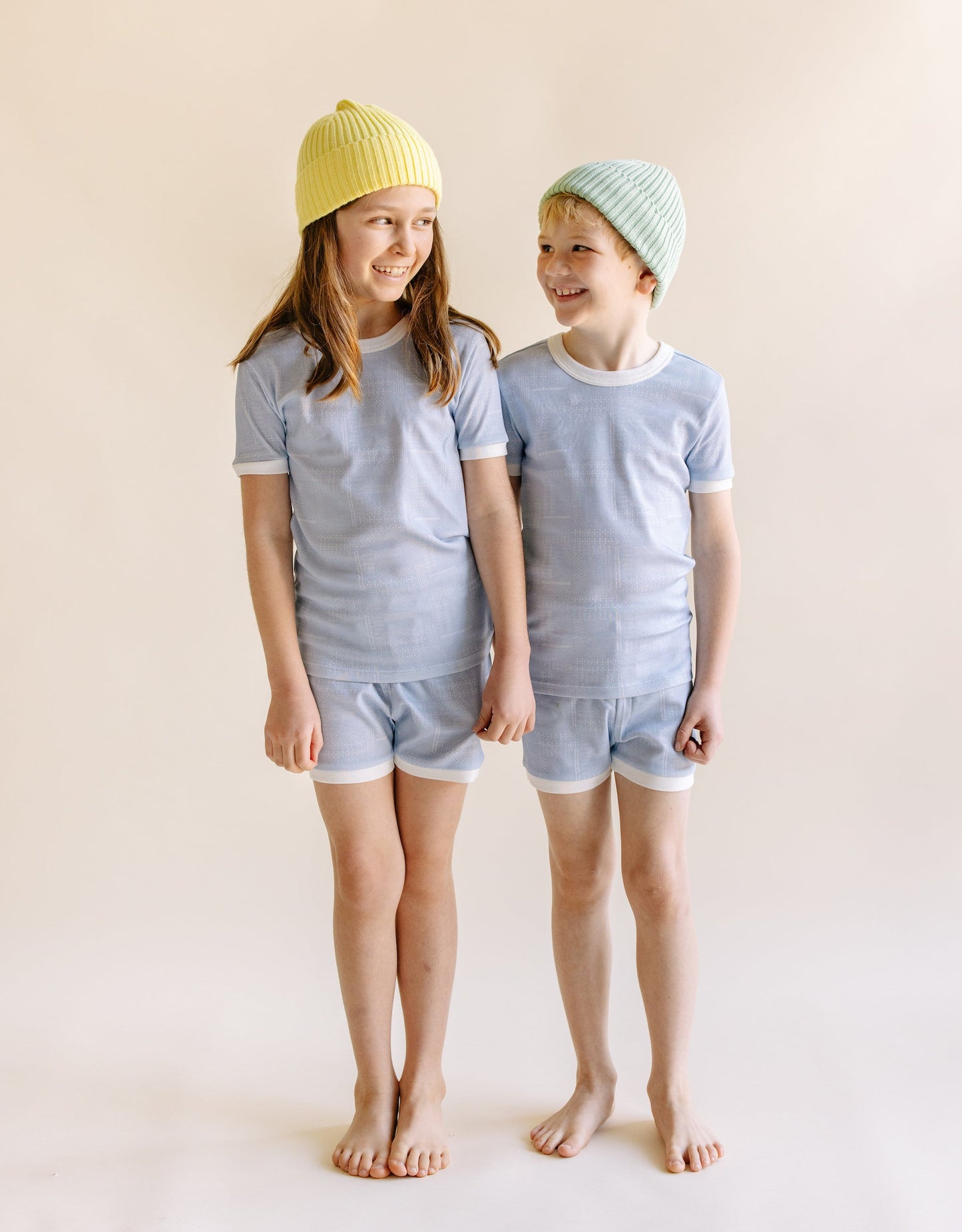 La Paloma Cotton Short Set Pajamas in Quilted Chambray