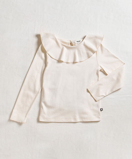 Oeuf Ruffle Collar Tee Gardenia