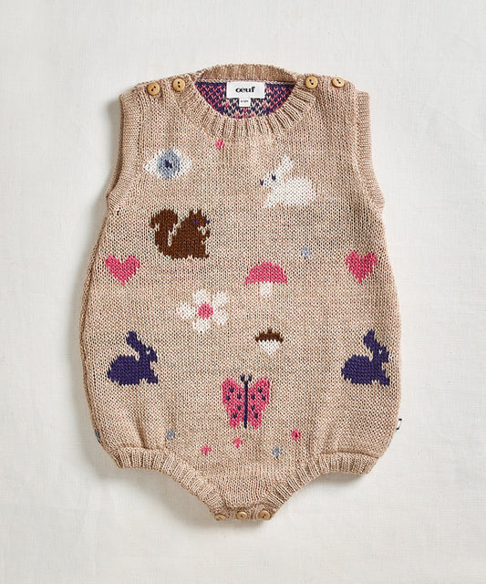 Oeuf Motif Romper Sand/Multi Motif